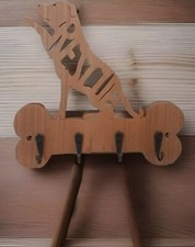 Wooden Wall Rack For Leashes or Keys RESCUE Dog Folkart Cutout 4 Hook Holder