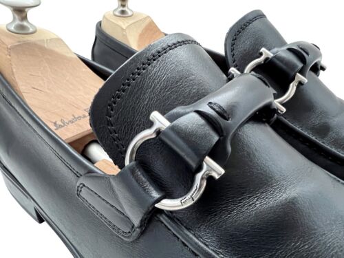 $850 Salvatore Ferragamo Mens BRENDAN Gancini Silver Bit Shoes Loafers 8.5 EE