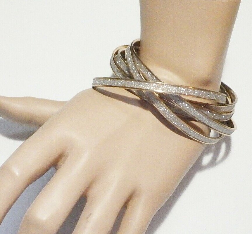 Set of 6 Intertwined Glittery Sparkling ST Textured Bangle