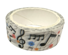 Nastro Adesivo Tema Musicale Note Grandi Libere Bianco 15 mm x 5 mt Nuovo