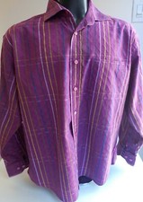 BUGATCHI Uomo Striped/Circles Long Sleeve 100 Cotton Shirt SZ L Multicolor