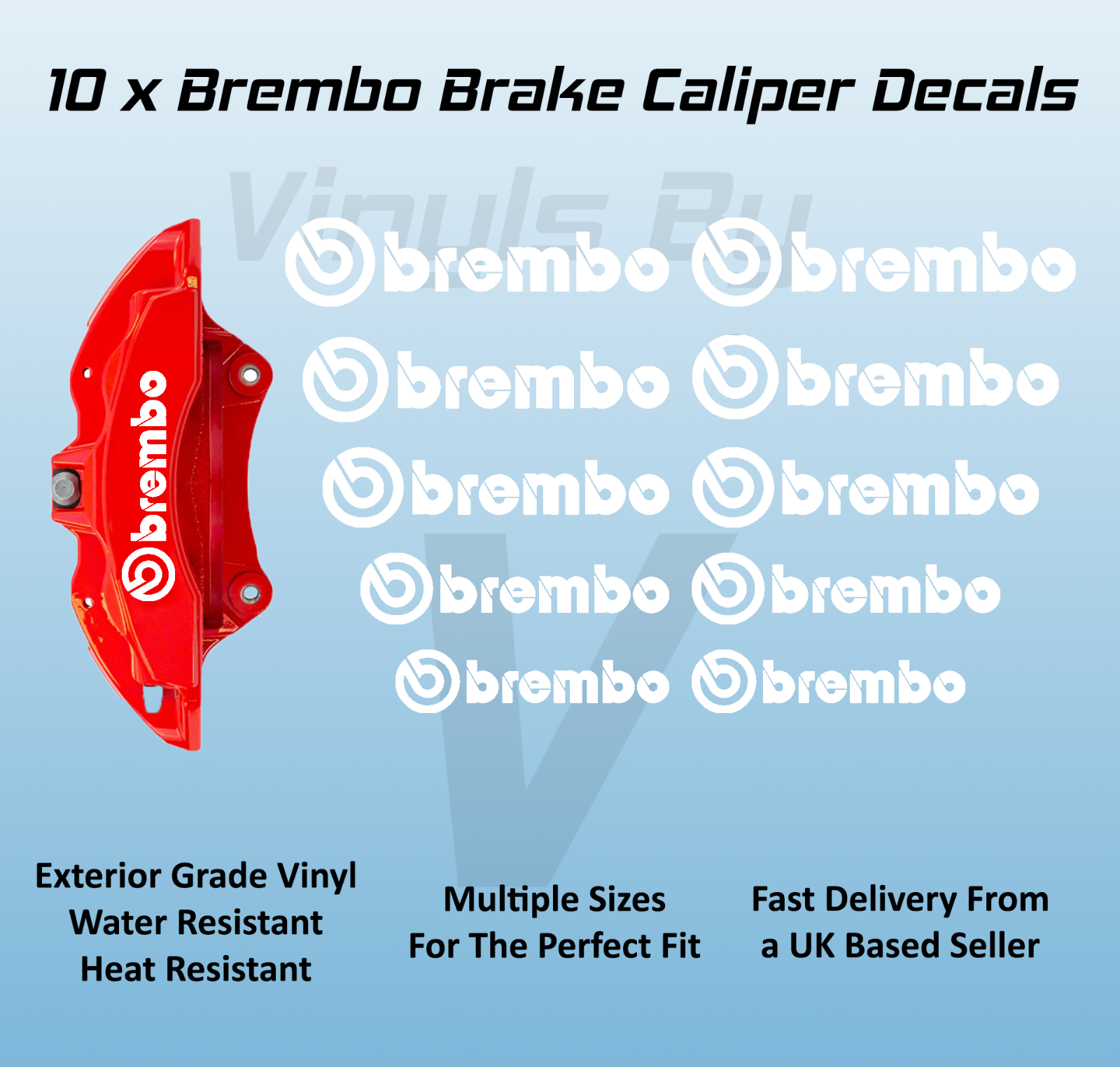 10 x Brembo Brake Caliper Decals Stickers Premium Vinyl 5 Sizes