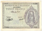 uq010 1943 ALGERIA Banque De l'Algerie Vingt Francs 20 Banknote French