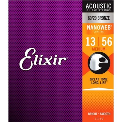 Elixir 11102 Nanoweb beschichtete Rostschutzsaiten 80/20 Akustikgitarre 13-56
