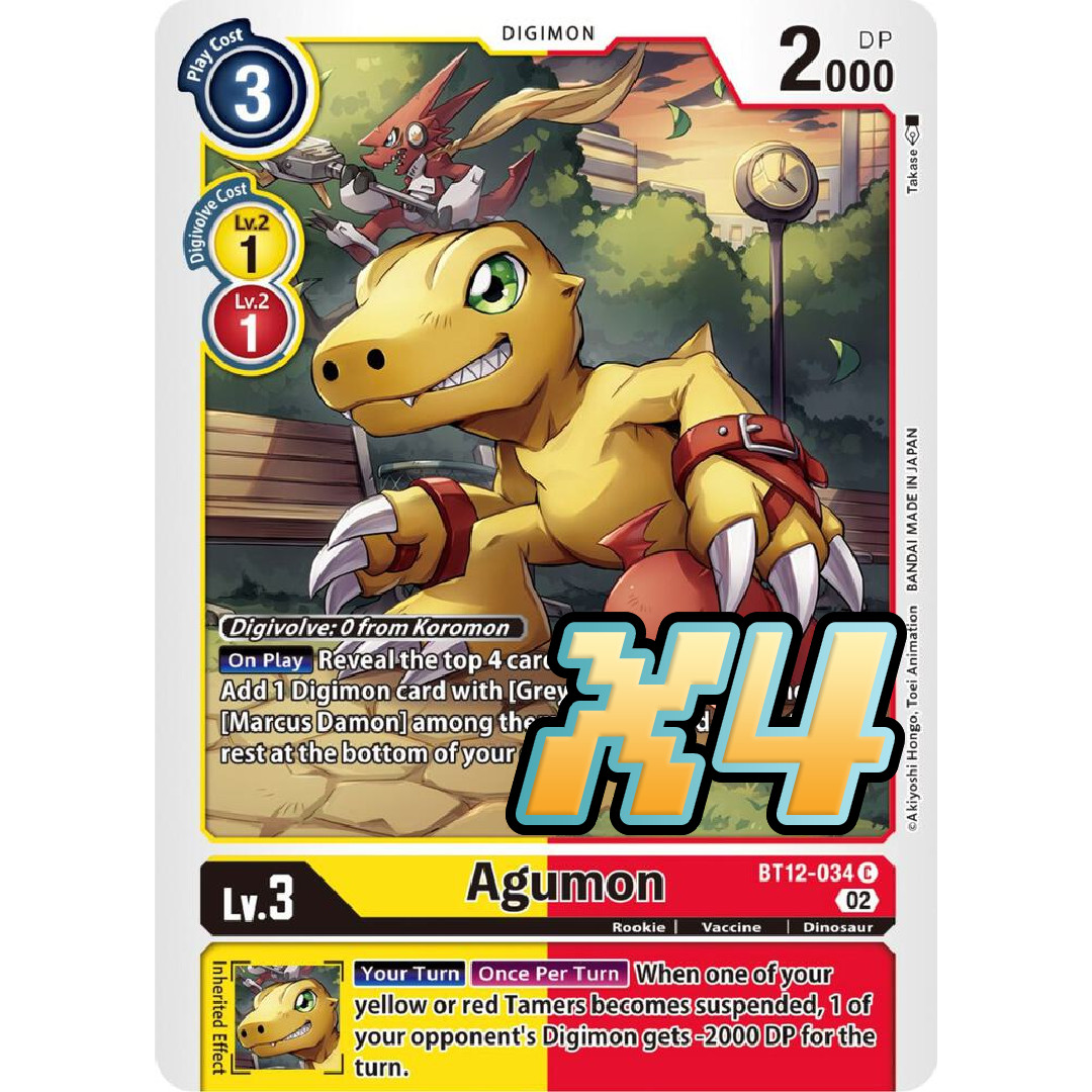 4x Agumon BT12-034 Common Across Time NM Digimon CCG