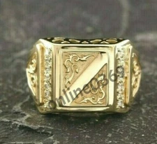 mens Real Natural Diamond Style Signet Engagement pinky Ring wedding Real Silver