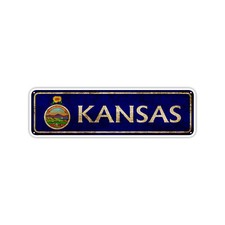 Kansas State Flag Vintage Sign Kansans Gift Road Wall Decor Aluminum Metal Sign