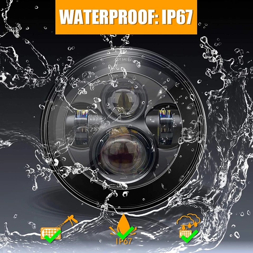 Par de faros LED redondos de 7" alto/bajo Fit Porsche 911 912 914 924 928 944 DOT negro Foto 4 de 4