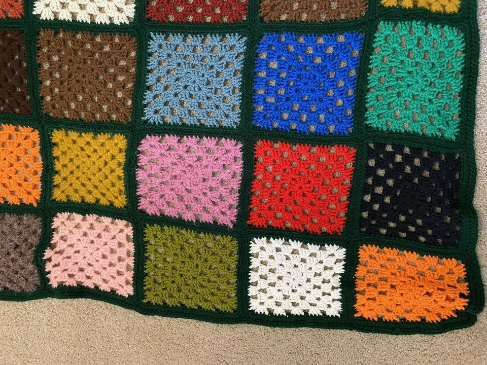 Color Block Handmade Sofa Throw Afghan Jewel Tone Couch Crochet Fall