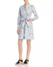 Tory Burch Dress Blue Far And Away Mini Joy De Toile Shirtdress Safari Size 2