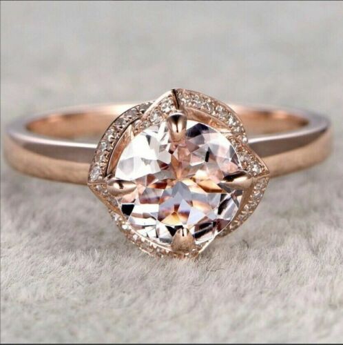 New 2Ct Round Cut Morganite Unique Women's Engagement Ring 14K Rose Gold Finish - Picture 5 of 11