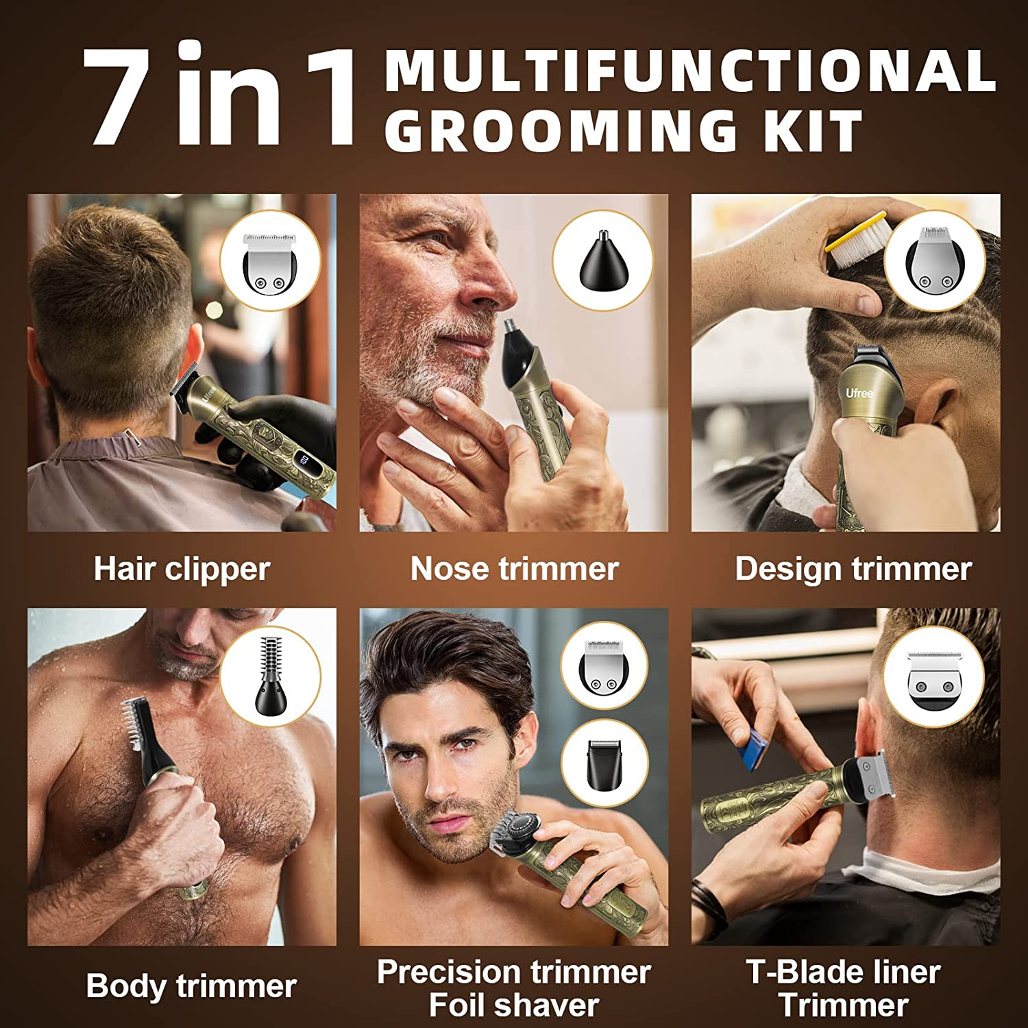 7-in-1 Beard Trimmer Kit – Cordless Grooming Set for Face, Nose, Body, Gift, Men