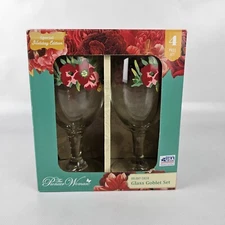 Pioneer Woman Christmas Holiday Cheer 14oz Set Of 4 Wine Goblet Glasses In Box
