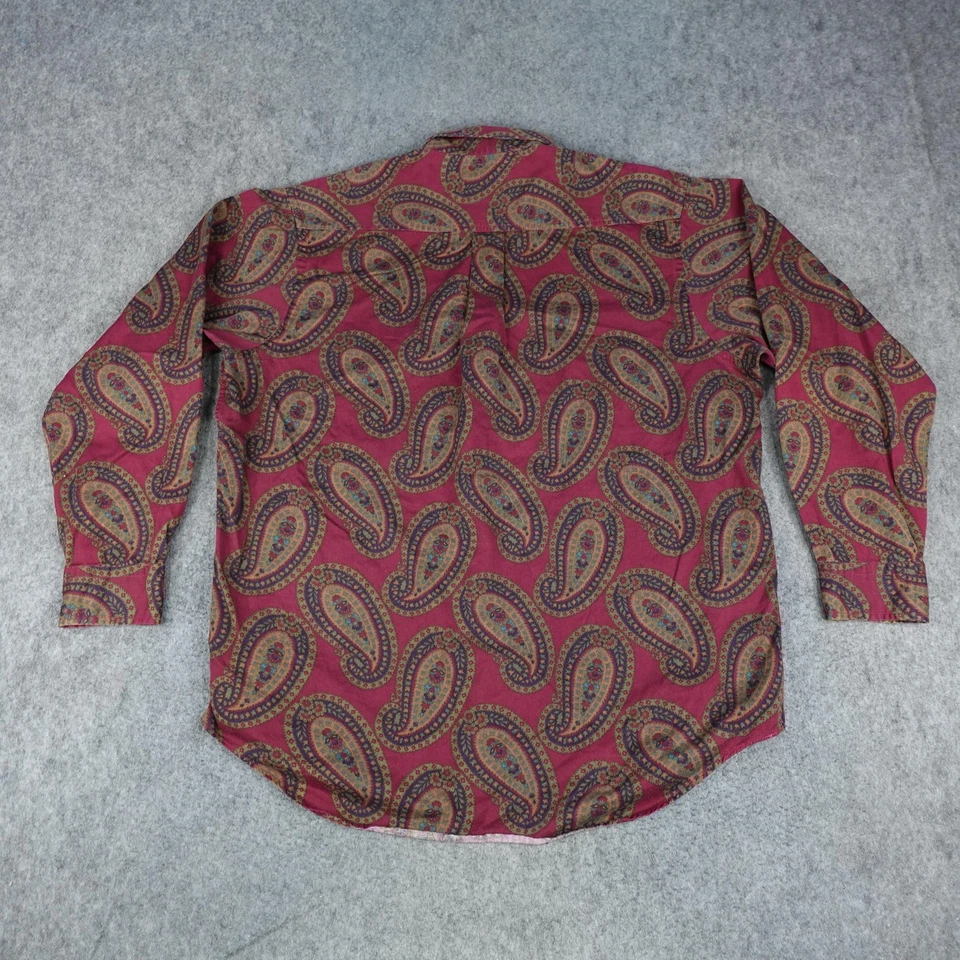 复古 Chaps Ralph Lauren Frontier 衬衫男式 XL 勃艮第佩斯利西部 90 年代 — 第 2/4 张图片