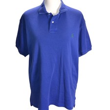 Polo Ralph Lauren Mens Blue Short Sleeve Polo Shirt Large Green Pony Logo Cotton