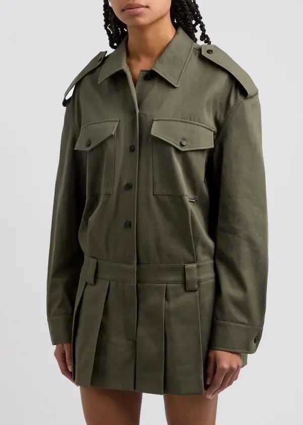 ALEXANDER WANG  Pleated Long Sleeve Romper Skort Playsuit US 8 Khaki Org $749 image 2