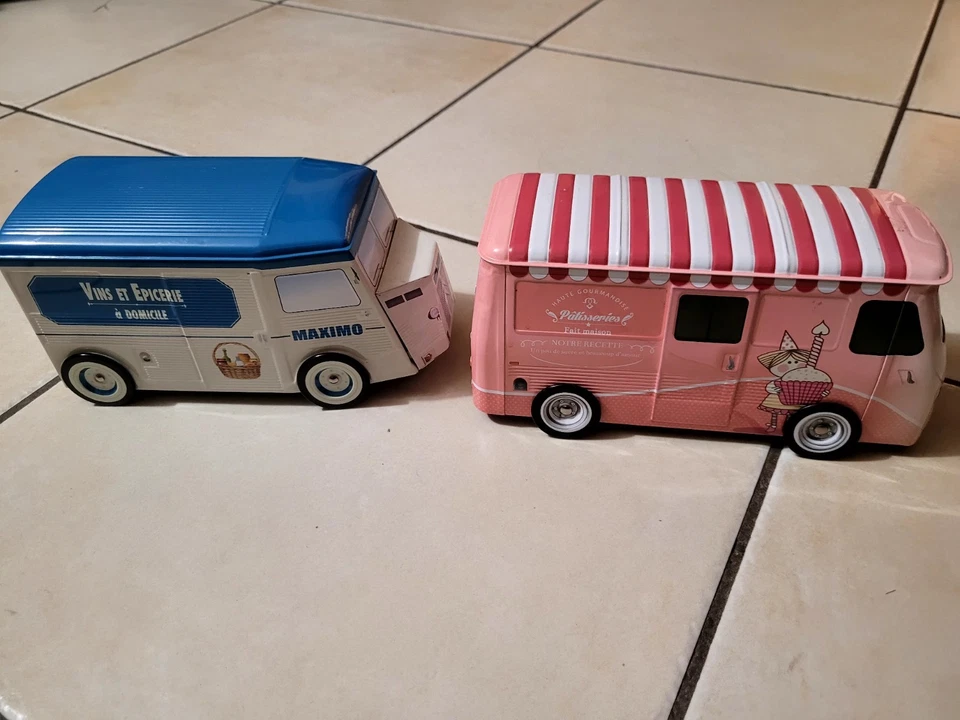 4 BOITES METAL PUBLICITAIRE FOURGONS CITROËN TYPE H Y + VW COMBI + PEUGEOT J7 - Photo 2/4