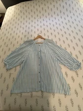 Lauren Conrad NWOTag Womens XL Blue White Stripe Top Blouse Pleated Puff 3/4 Slv