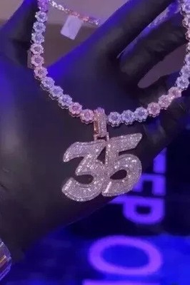 Custom ''35'' Number Pendant 925 Silver Tester Pass Round Cut Real Moissanite