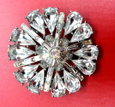 Weiss 1950's Pear Shape Rhinestone Baguette Silver Tone Brooch Clip Earrings Set