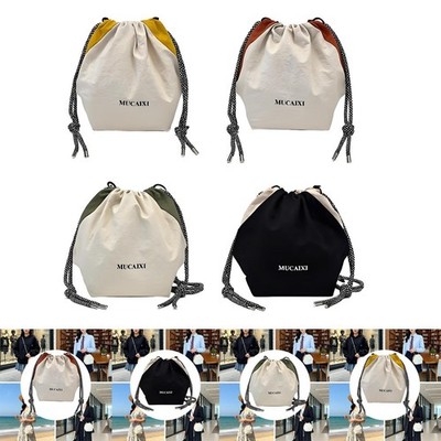 Kleine Bucket Bag Tragbare Kordelzug Schultertasche für Urlaub Einkaufen Arbeit