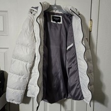 Guess Full-Zip Removable Hood Quilted Puffer Coat Jacket Mens Size Large White