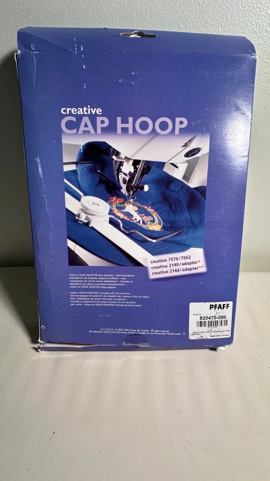 PFAFF CREATIVE Cap Hoop For 7570-7562 and 2144 with adaptor - Image 2 of 4