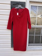 NWT Talbots Take You Anywhere! Pretty Red Knot Front Lined MIDI Dress Size 10