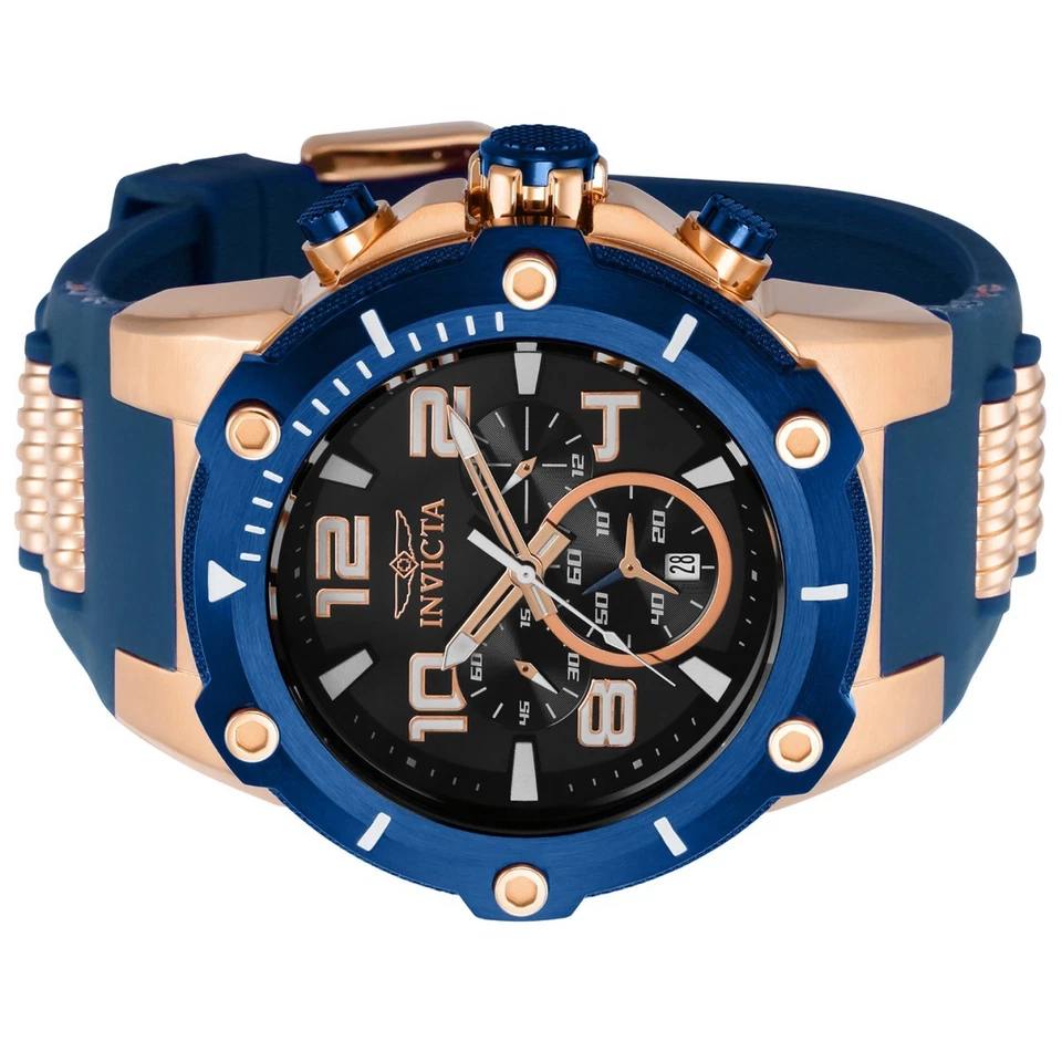 Invicta Oro IP Negro Esfera Dorada Manos Cronógrafo Dos Tonos Banda 40895 Nuevo - Imagen 2 de 4