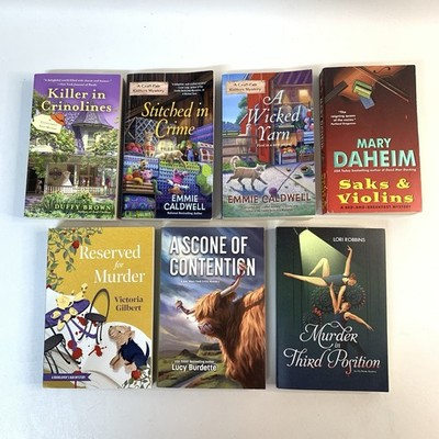 Lot of 7 PB Cozy Mystery Novels Mixed Authors Cats Consignment Food Dance