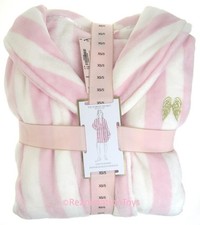Victoria's Secret Cozy Plush Robe Pink Pretty Blossom Iconic Stripes Wing XS/S