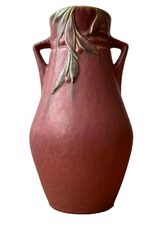 12" Roseville Art Pottery Velmoss Vase #721 in Rose, c. 1935 Ceramic
