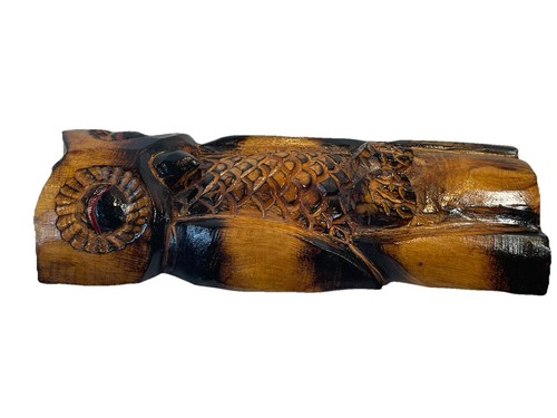 Handgeschnitzte Eule Holz Skulptur Wanddeko große Augen Costa Rica 12x6 - Bild 4 von 10