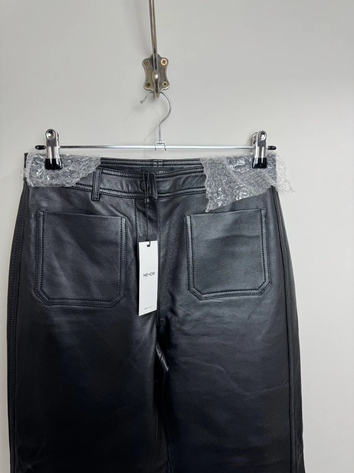 Me+Em Lambs Leather Bootcut Trousers Size 8 Black Patch Pocket Flare Luxury - Image 2 of 4