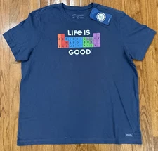 NEW! Life is Good Crusher Tee Periodic Table Science Blue T-shirt Men's XL