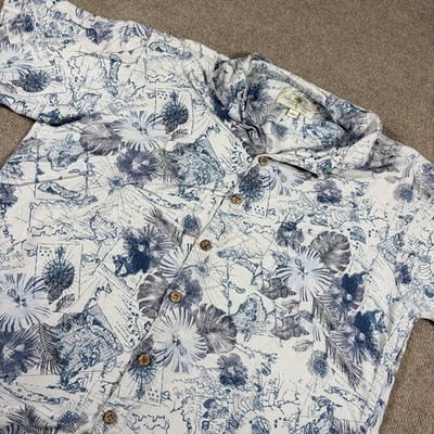 Island Shores Hawaii Shirt Mens L White Tropical Map Vacation Aloha Beach Wear