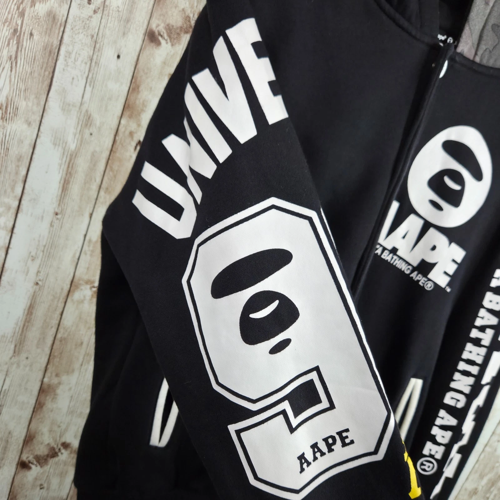 Aape by Bathing Ape Button Snap Hooded Hooded Varsity Jacket Black Youth Size XL image 6