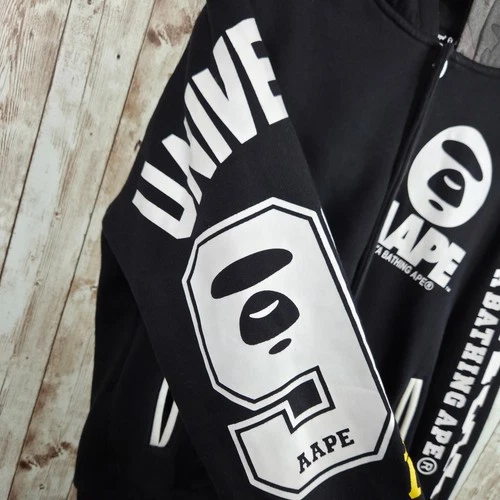 Aape by Bathing Ape Button Snap Hooded Hooded Varsity Jacket Black Youth Size XL image 6