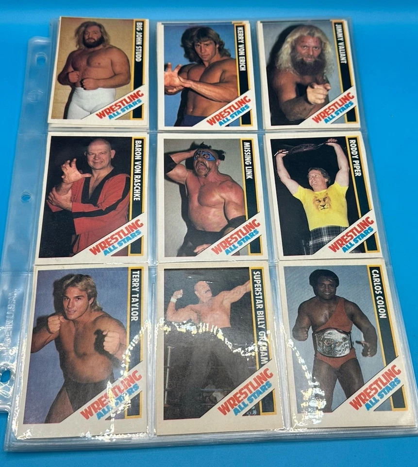 Wrestling All Stars #1 1985 JUEGO COMPLETO 54 revistas tarjetas coleccionables envío rápido Foto 2 de 4