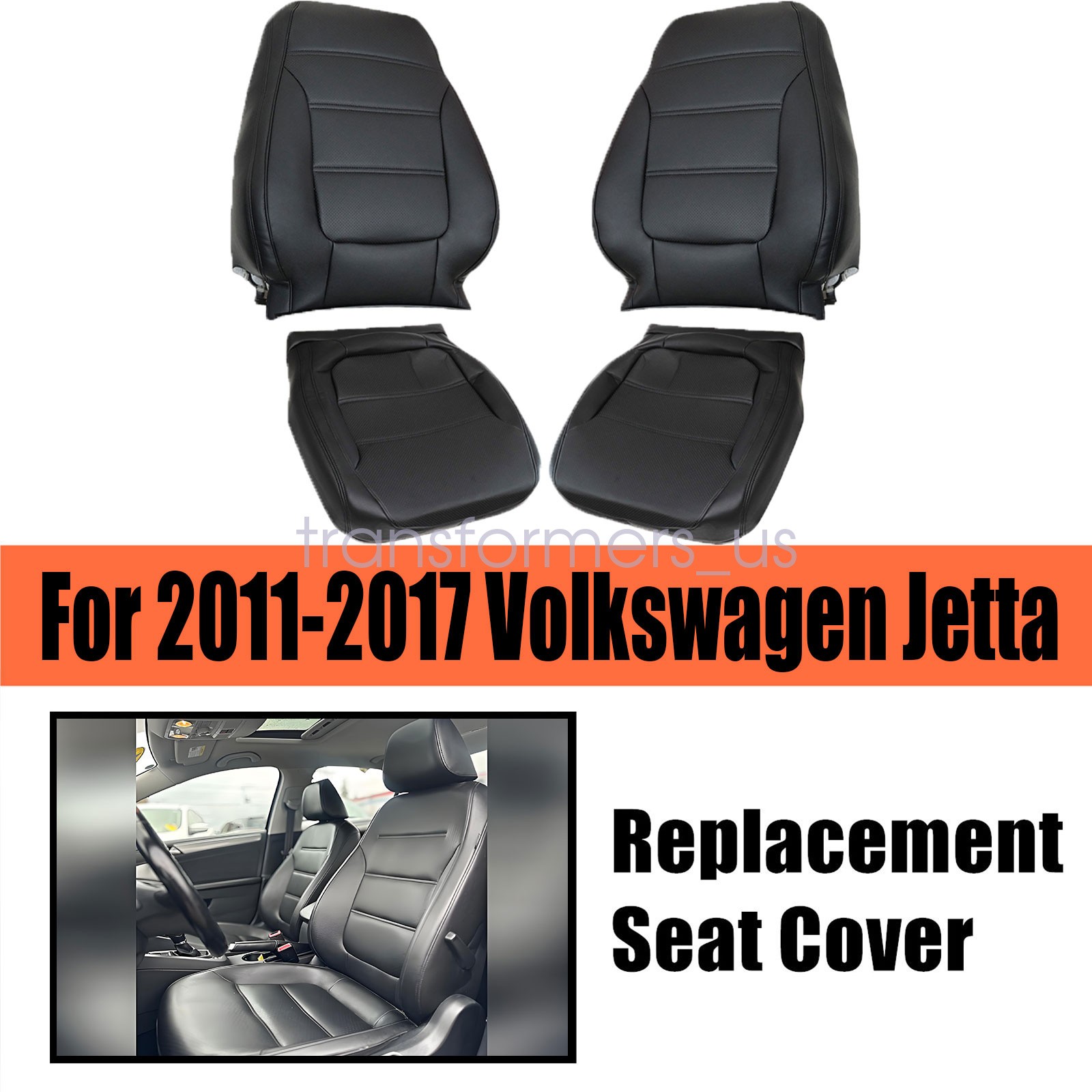 For 2011-2017 Volkswagen Jetta Front Bottom Top Leather PERF Seat Cover Black