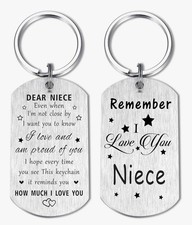 Niece Love Engraved Metal Key Chain Silver Stars Tag 2 x 1.1 Inch Women