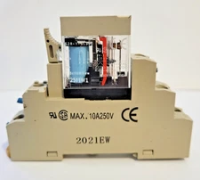 DIN-rail Omron Relay Module w/ 10A Relay — Used Industrial Relay & Socket
