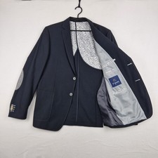 7 Square Blazer Mens 50 Navy Wool Blend Casual Patch Pocket Elbow Patch