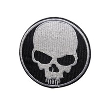 Round Skull Patch, Biker Skull Embroidered Iron On Patch, Gothic Skull Patch