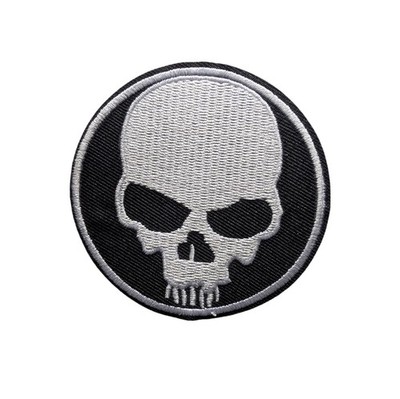 Round Skull Patch, Biker Skull Embroidered Iron On Patch, Gothic Skull Patch