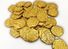 Seven Seas Pirates Toy Metal Shiny Gold Colored Treasure Coins - 100 Tokens