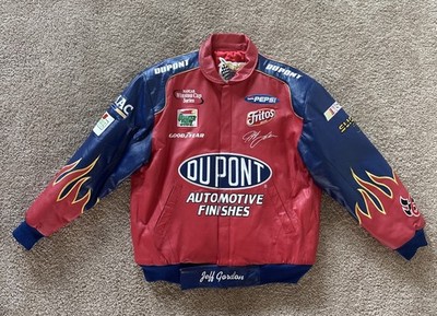 Vintage 90s NASCAR Jeff Gordon #24 DuPont Racing Chase Leather Jacket Size LX
