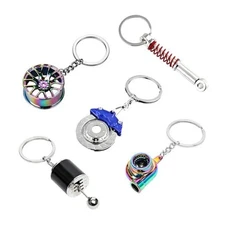 5 PCS Car Parts Model Key Chains, Metal Turbo Keychain Set, Trendy Blue+black