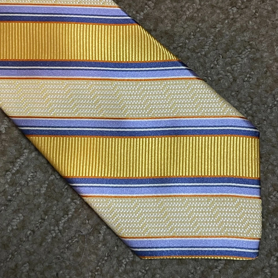 Corbata de Seda Robert Graham Amarillo Azul Repp Rayas 3.5x61 Preppy Dinero Antiguo Clásico Foto 3 de 4