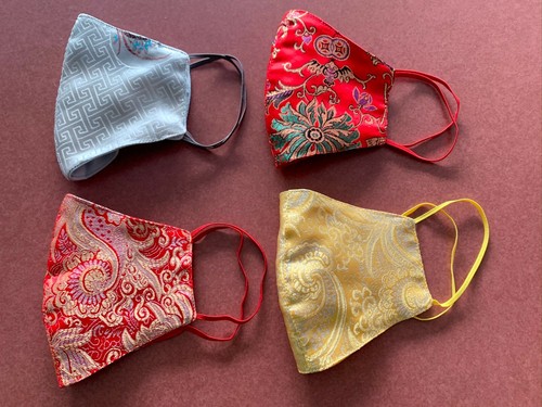 Yellow Paisley Woman's Face Mask, Washable, Beautiful, Two Layers Silk, Colorful - Picture 3 of 8